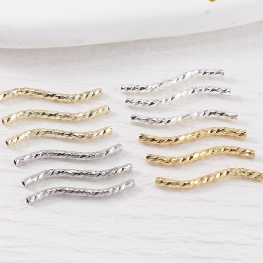 50pcs Plated S Shape Textured Curved Tube Bar Beads