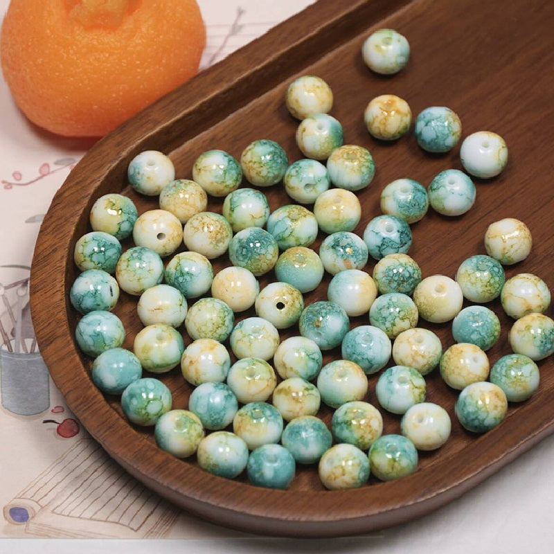 (100pcs)10mm Ink-Wash Tie-dye Glass Round Beads
