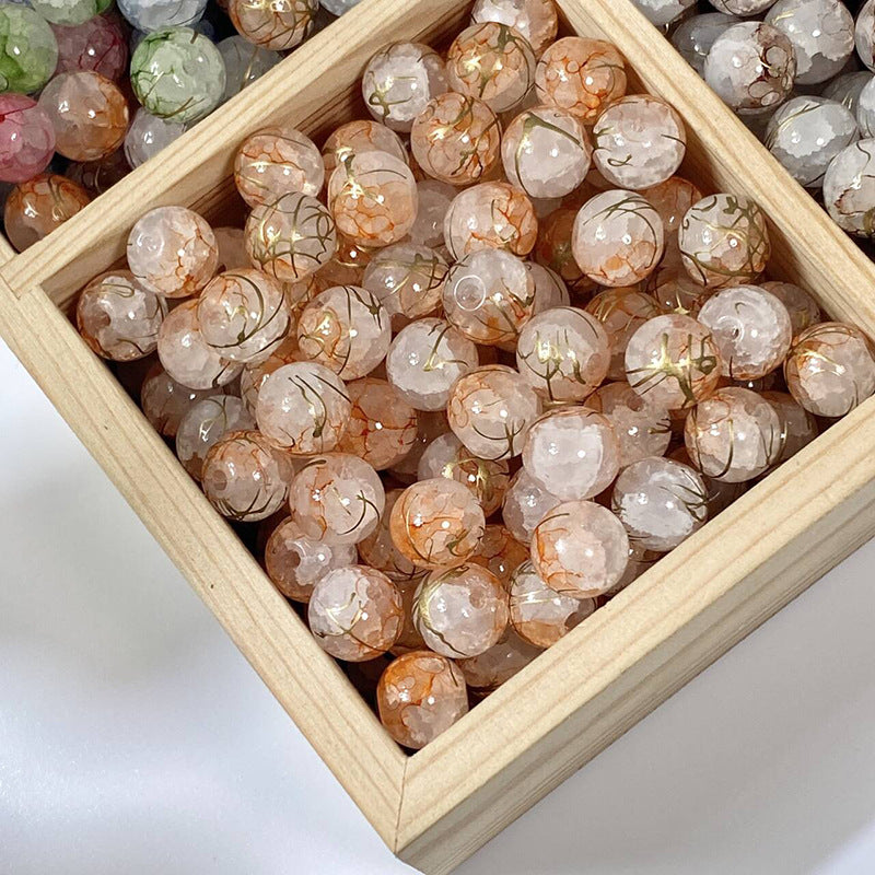 (100pcs)10mm Golden Thread & Jade Crackle Glass Beads