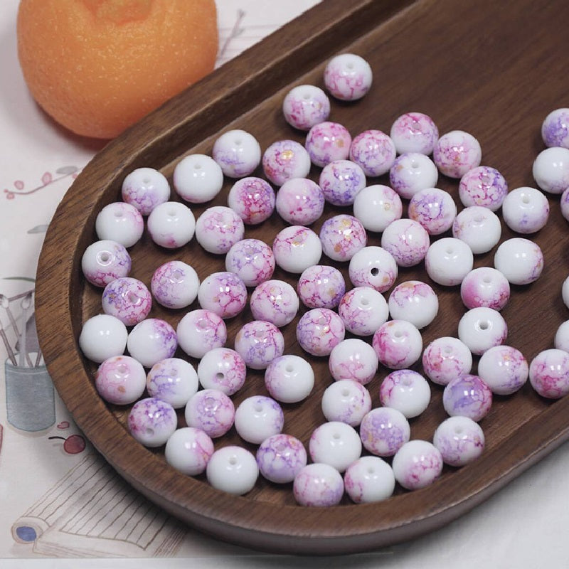 (100pcs)10mm Ink-Wash Tie-dye Glass Round Beads