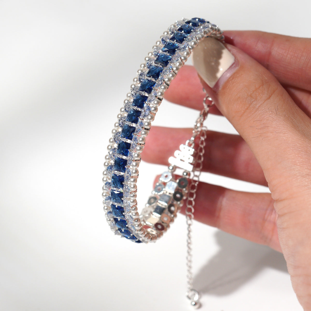 Kit 47 – Pearl-Trimmed Blue Square CZ Bracelet Making Kit