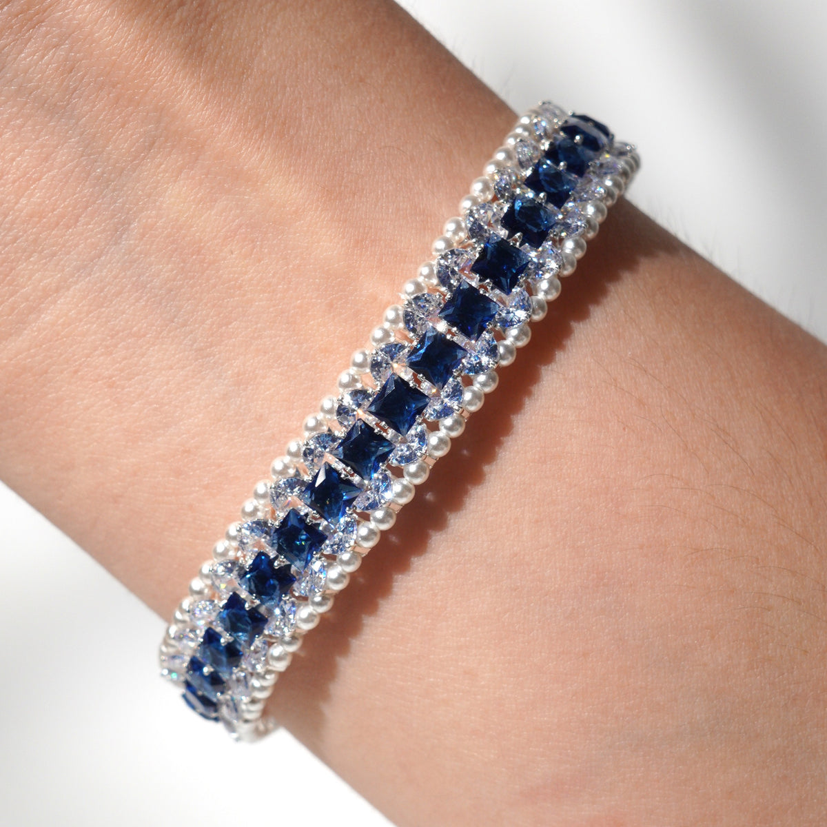 Kit 47 – Pearl-Trimmed Blue Square CZ Bracelet Making Kit