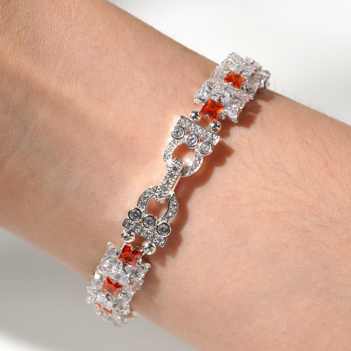Kit 52 – Double-Row White & Orange Square CZ Bracelet Making Kit