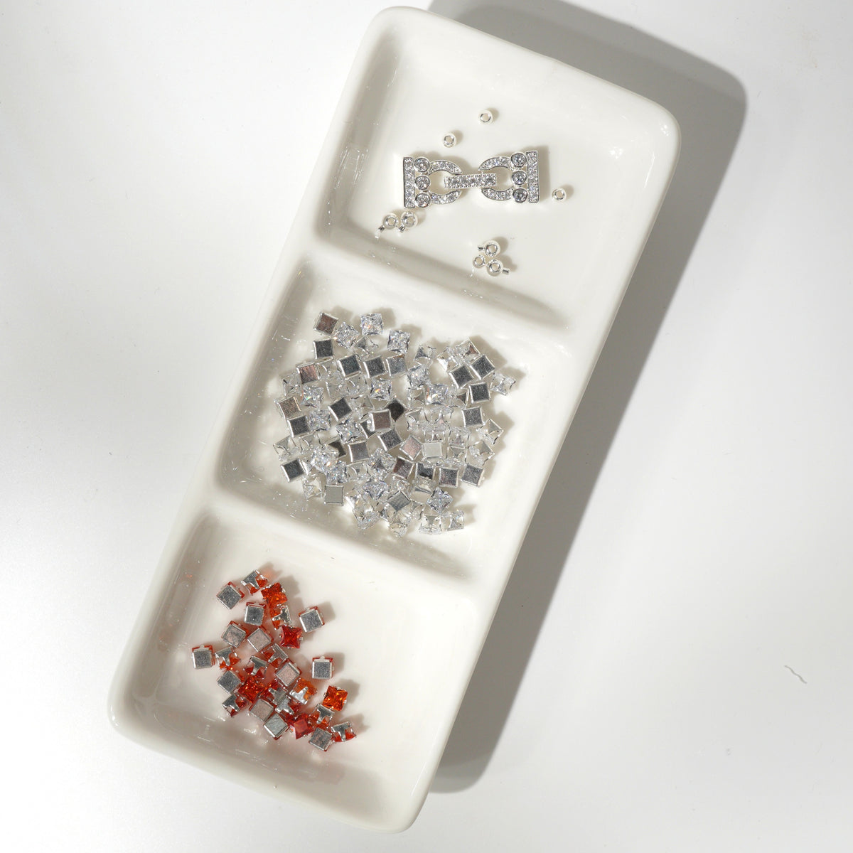 Kit 52 – Double-Row White & Orange Square CZ Bracelet Making Kit