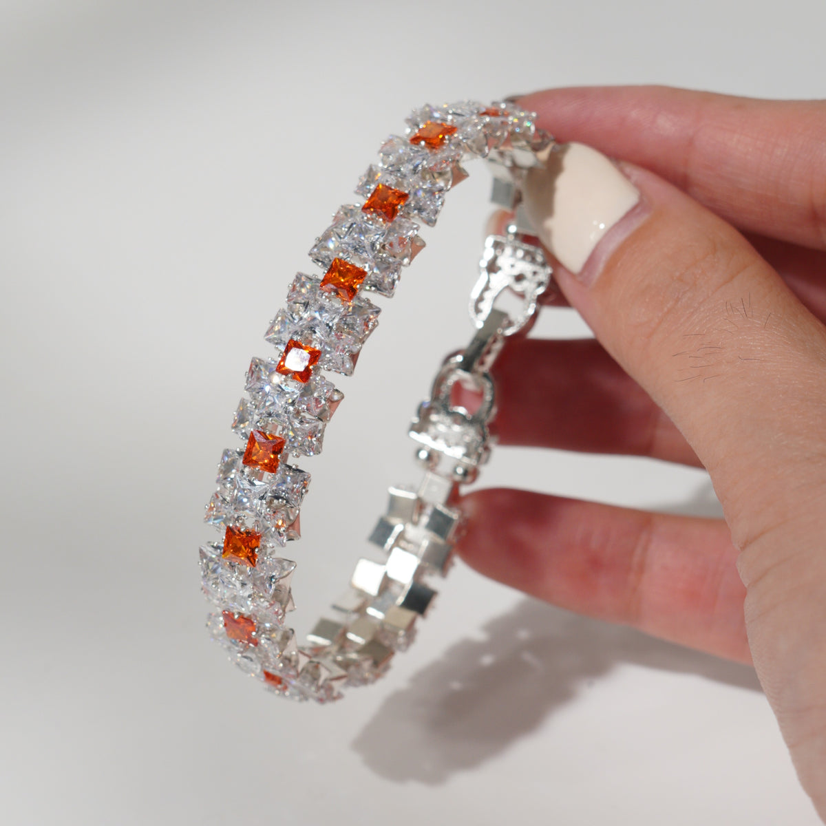 Kit 52 – Double-Row White & Orange Square CZ Bracelet Making Kit