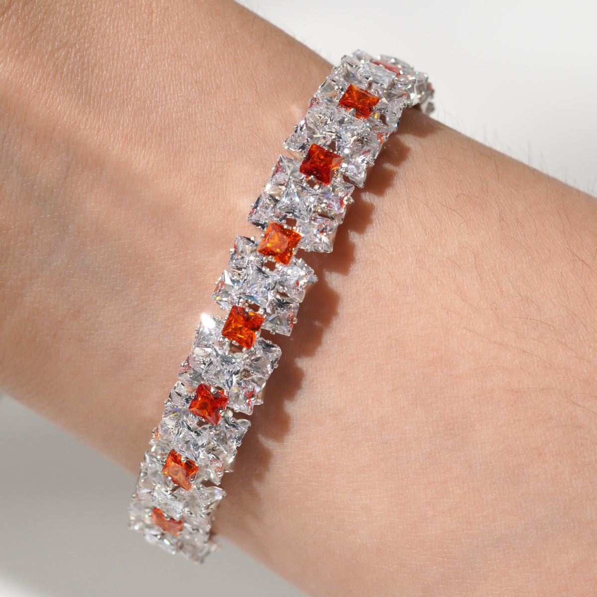 Kit 52 – Double-Row White & Orange Square CZ Bracelet Making Kit