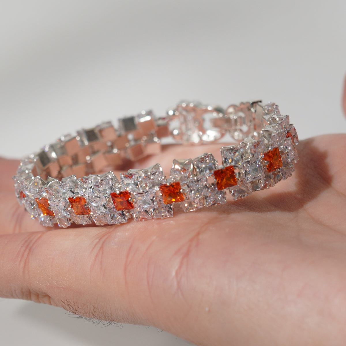Kit 52 – Double-Row White & Orange Square CZ Bracelet Making Kit