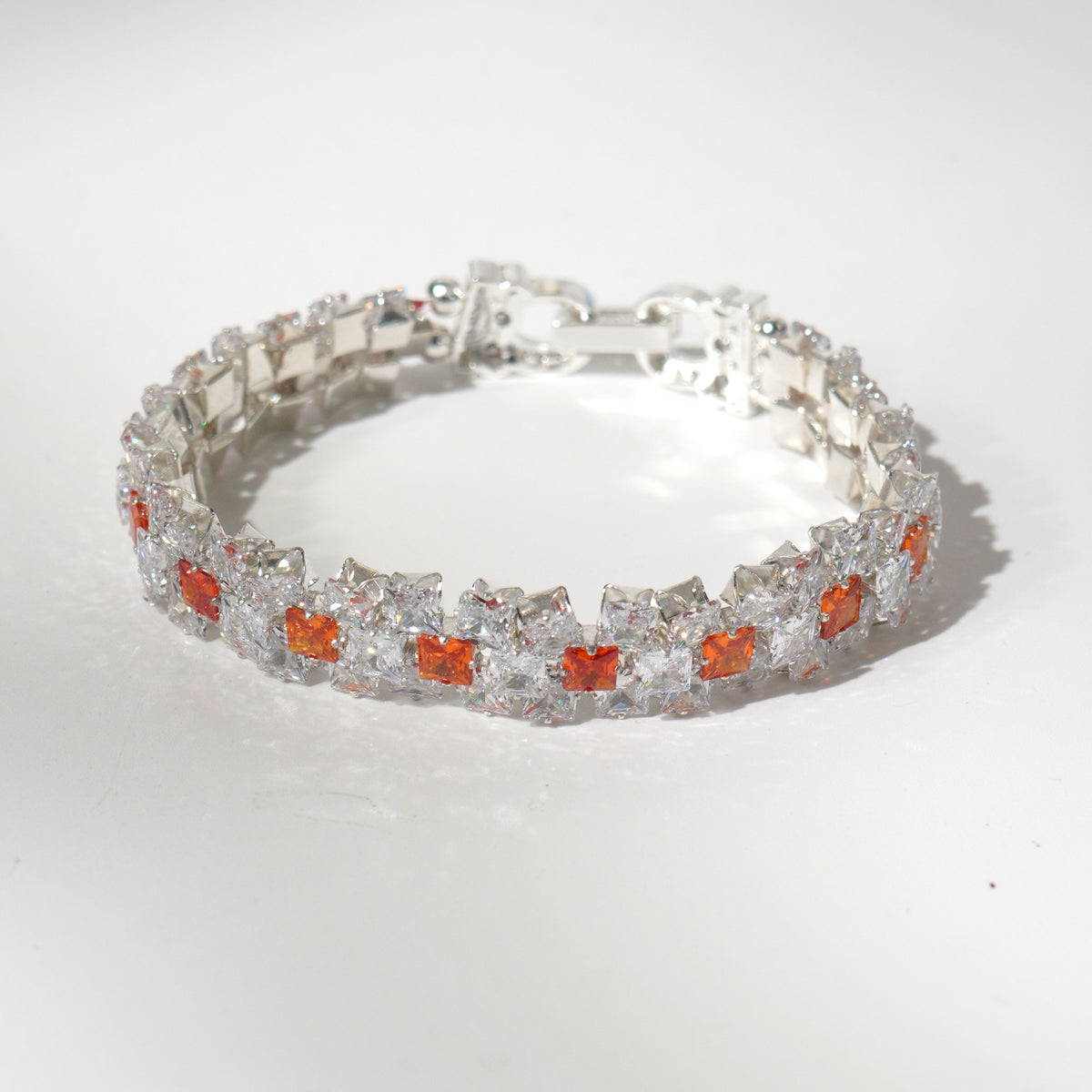 Kit 52 – Double-Row White & Orange Square CZ Bracelet Making Kit