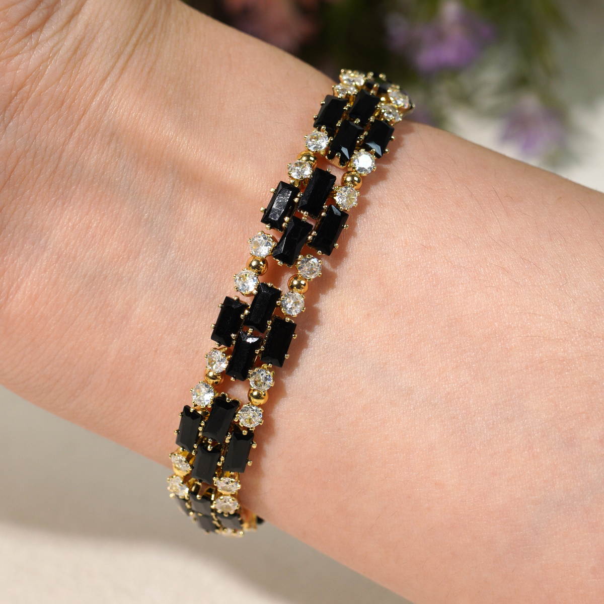 Kit 113 - Black Rectangle & Round CZ Gold Bracelet Making Kit