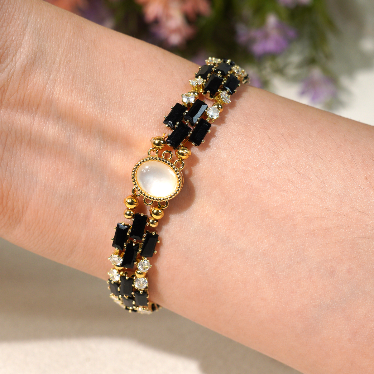 Kit 113 - Black Rectangle & Round CZ Gold Bracelet Making Kit