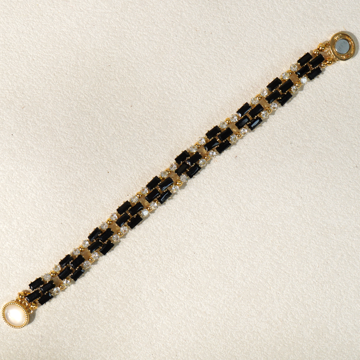 Kit 113 - Black Rectangle & Round CZ Gold Bracelet Making Kit