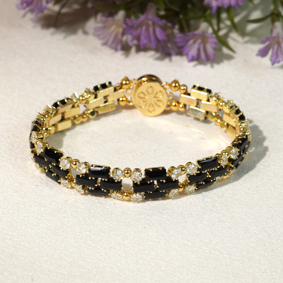 Kit 113 - Black Rectangle & Round CZ Gold Bracelet Making Kit