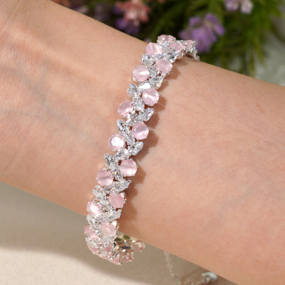 Kit 120 - White Teardrop & Pink Cat Eye Grape Vine CZ Bracelet Kit
