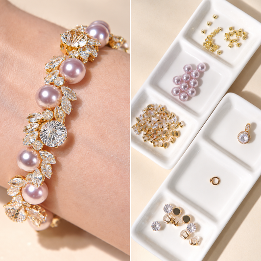 Kit 138 - Pearl & CZ Leaf Vine Firework Gold Bracelet Kit