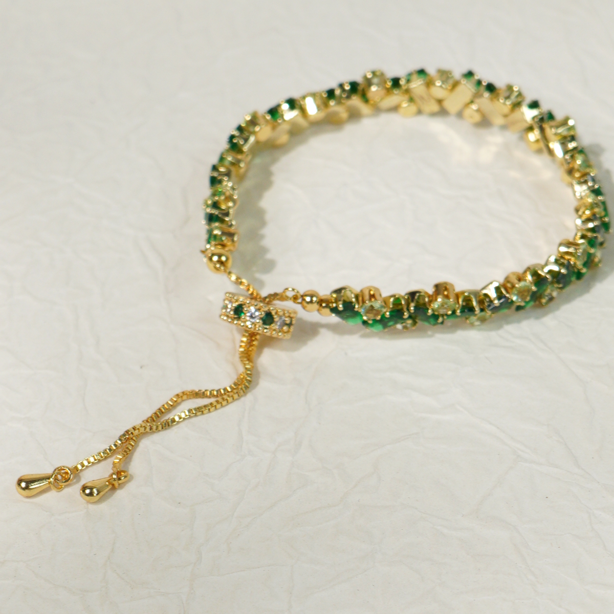 Kit 149 - Green Rectangle & Round CZ Gold Herringbone Bracelet Kit