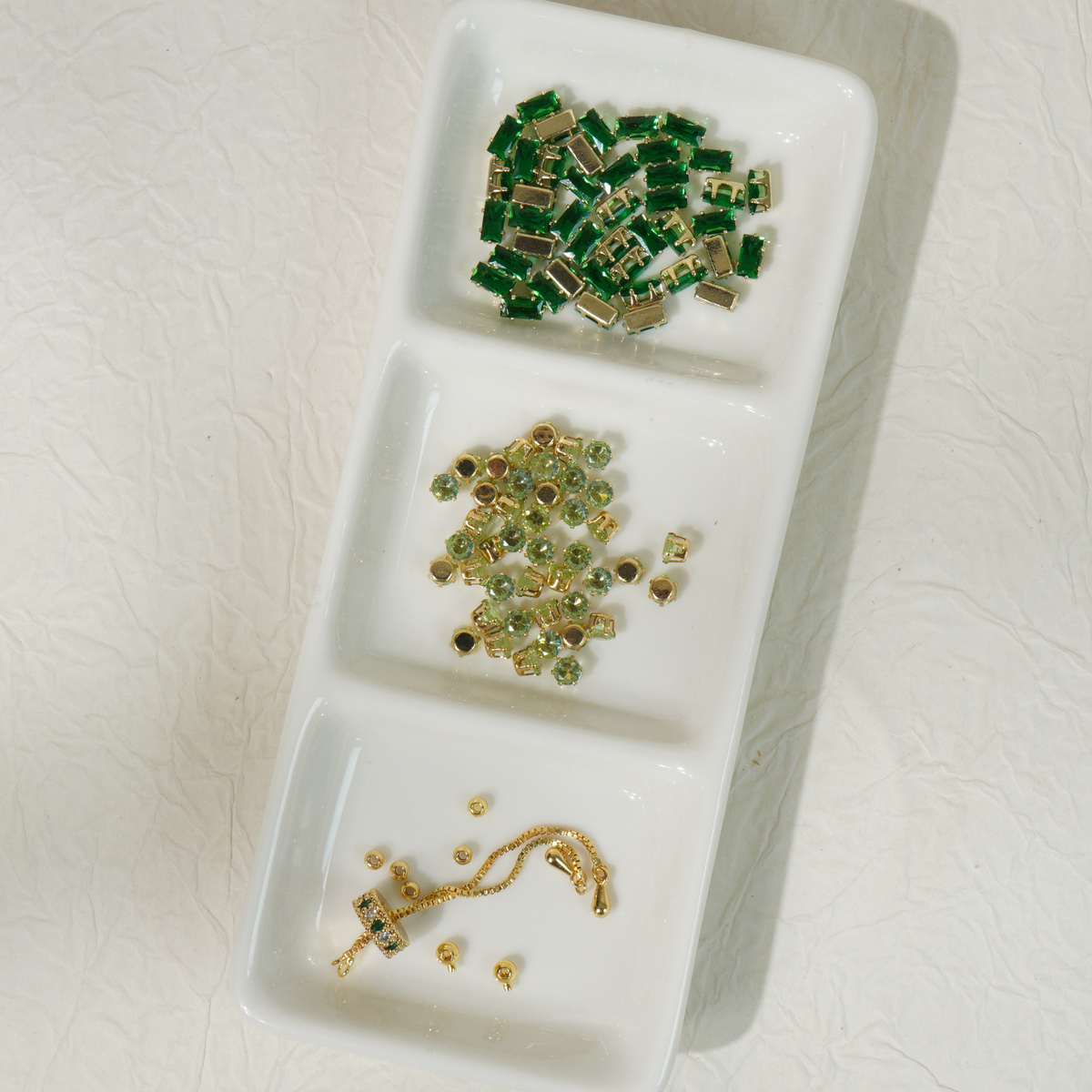 Kit 149 - Green Rectangle & Round CZ Gold Herringbone Bracelet Kit