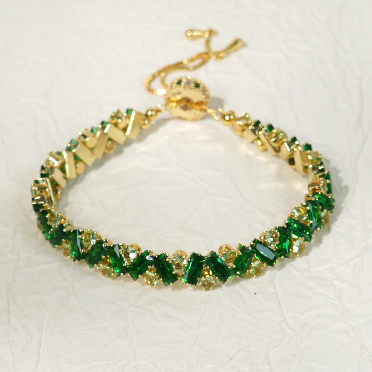 Kit 149 - Green Rectangle & Round CZ Gold Herringbone Bracelet Kit