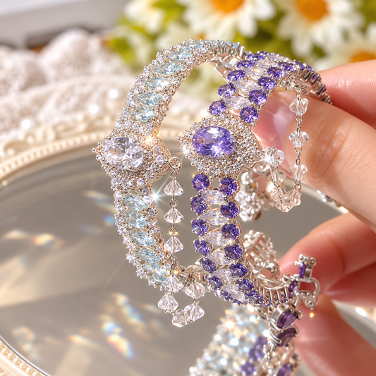 Kit 155 - Round & Marquise CZ Memory Wire Bracelet with Tassel