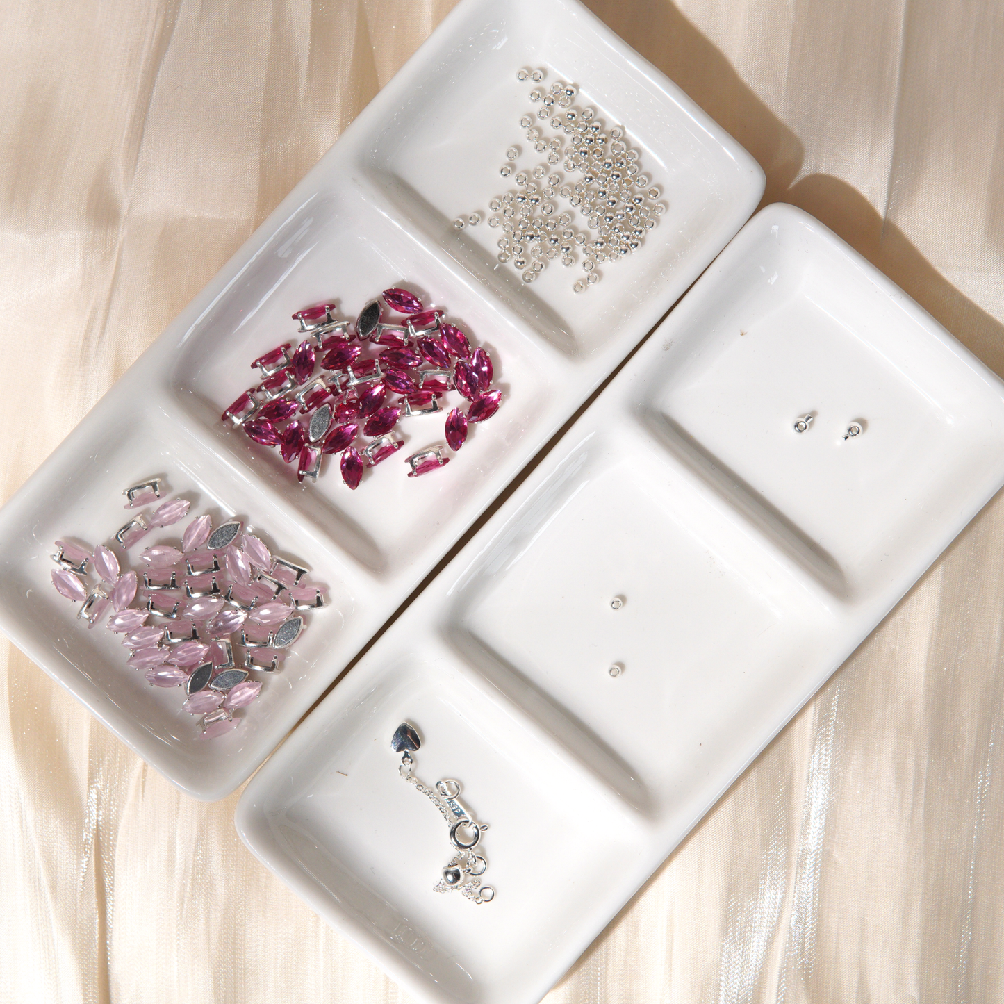 Kit 221 - Bracelet Making Kit(4x8mm Pink Cat Eye)