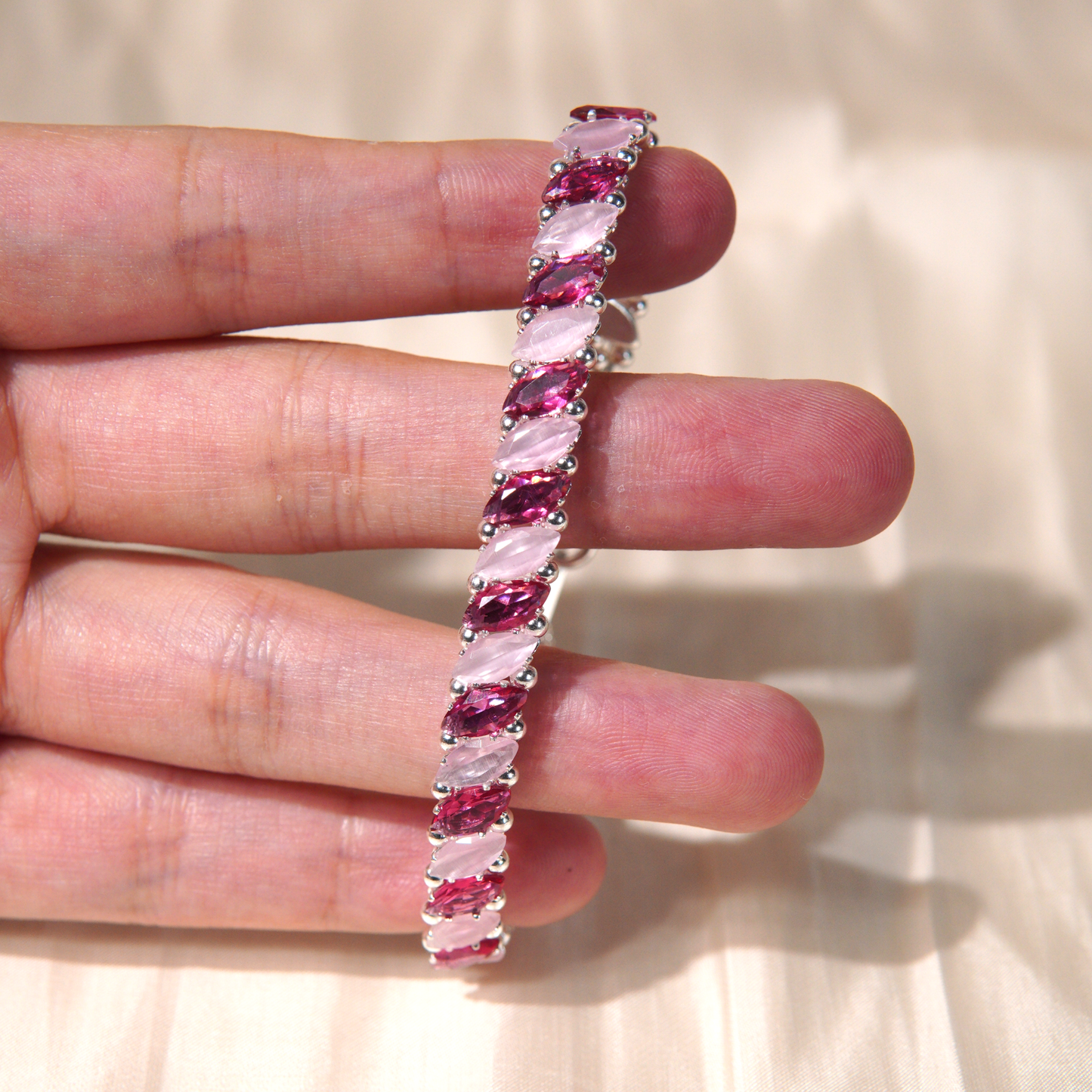 Kit 221 - Bracelet Making Kit(4x8mm Pink Cat Eye)