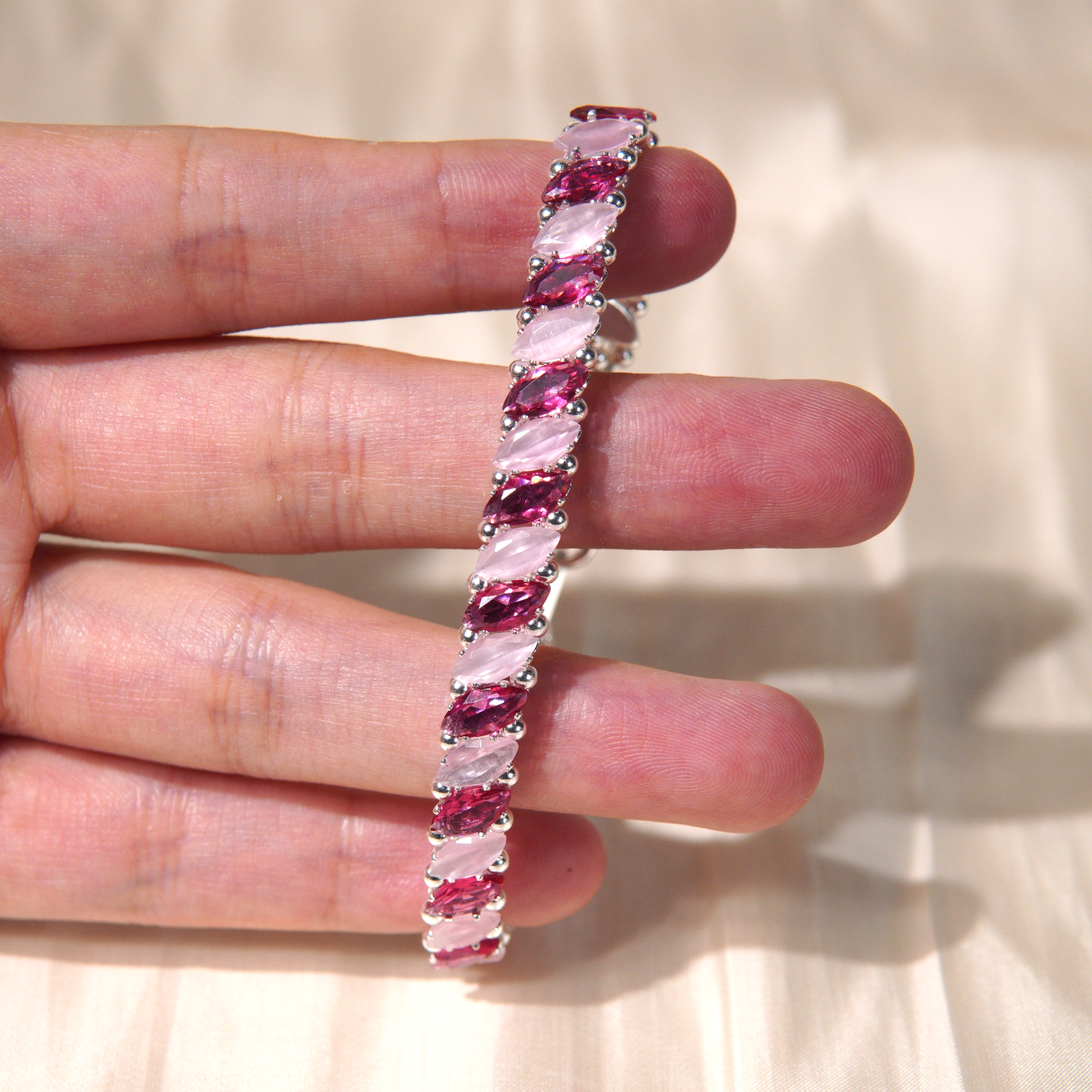 Kit 221 - Bracelet Making Kit(4x8mm Pink Cat Eye)