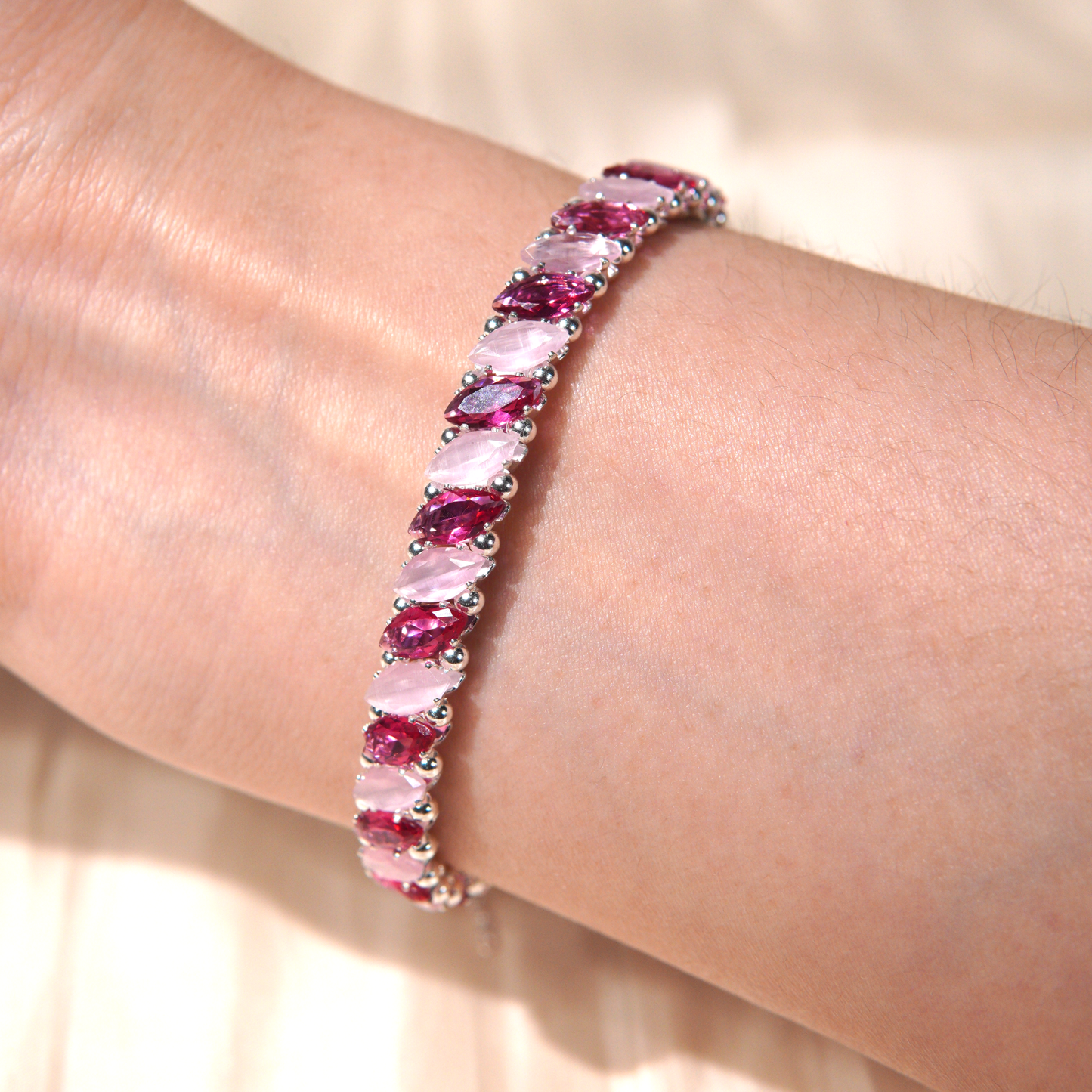 Kit 221 - Bracelet Making Kit(4x8mm Pink Cat Eye)