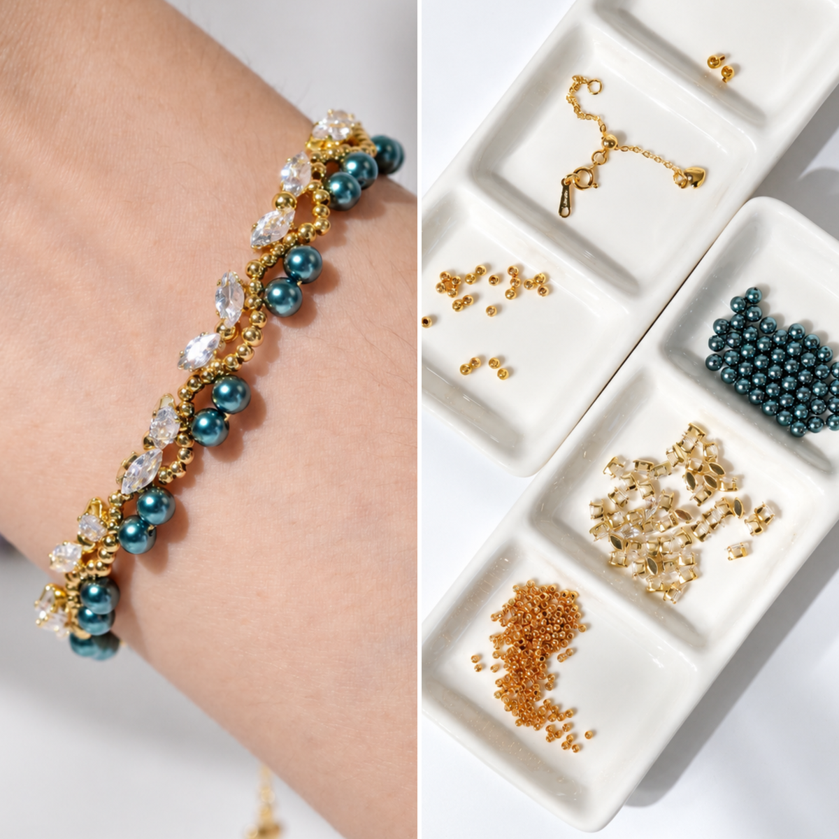 Kit 23 – Blue Pearl & Marquise CZ Bracelet Making Kit