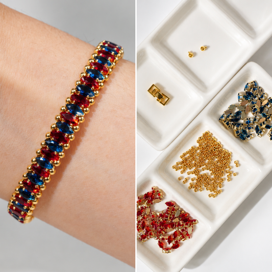 Kit 43 – Red & Royal Blue Marquise CZ Bracelet Making Kit