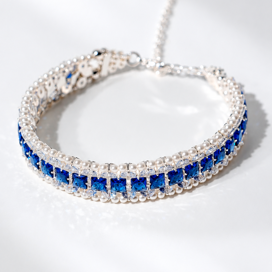 Kit 47 – Pearl-Trimmed Blue Square CZ Bracelet Making Kit