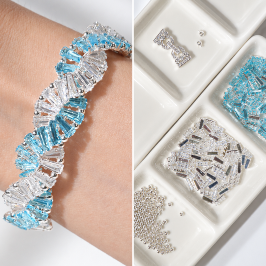 Kit 44 – White & Aquamarine Baguette CZ Bracelet Making Kit