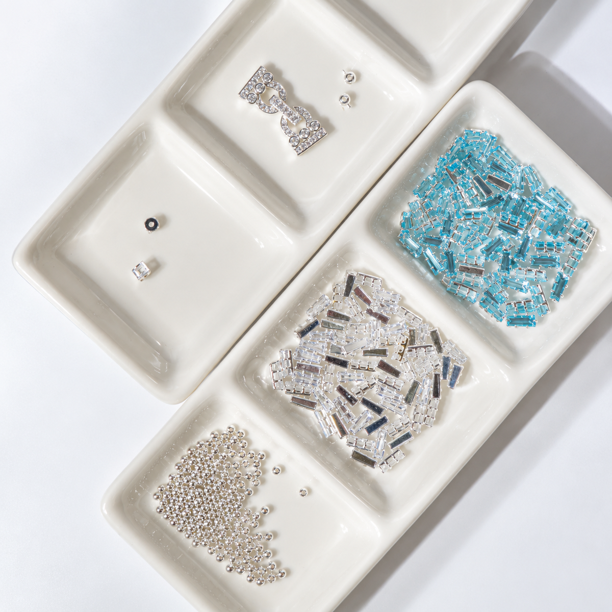 Kit 44 – White & Aquamarine Baguette CZ Bracelet Making Kit