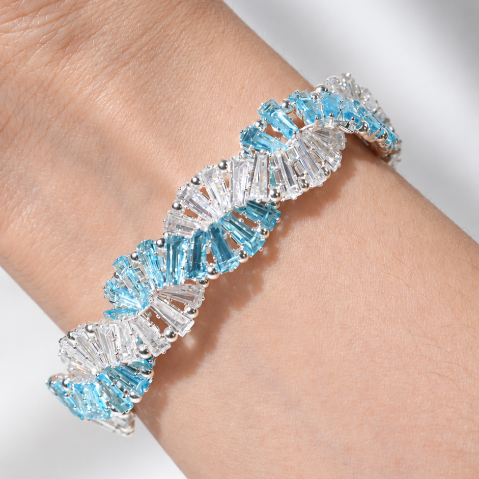 Kit 44 – White & Aquamarine Baguette CZ Bracelet Making Kit