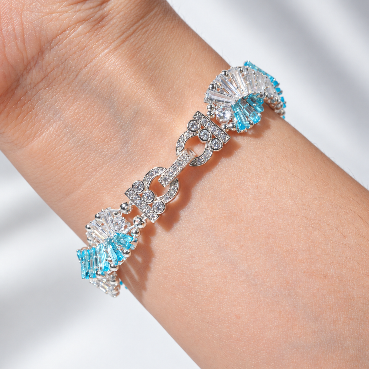 Kit 44 – White & Aquamarine Baguette CZ Bracelet Making Kit