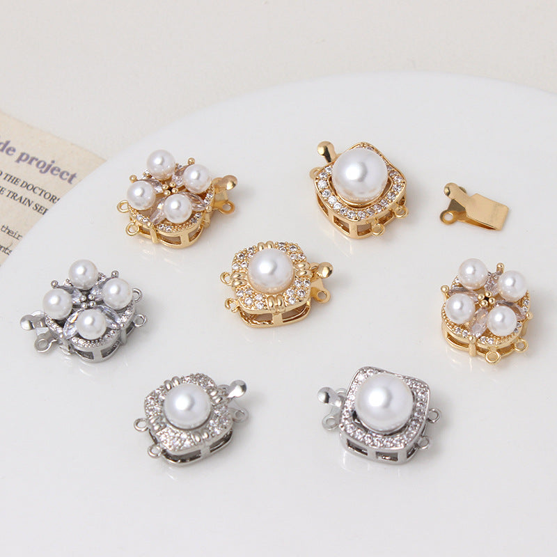 Double CZ Pearl Bracelet Clasp