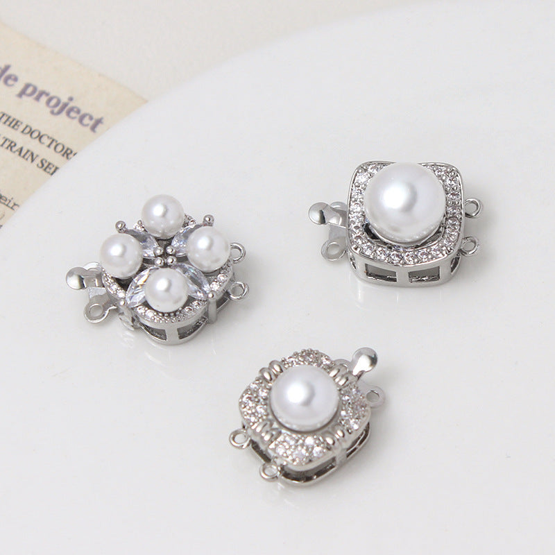 Double CZ Pearl Bracelet Clasp