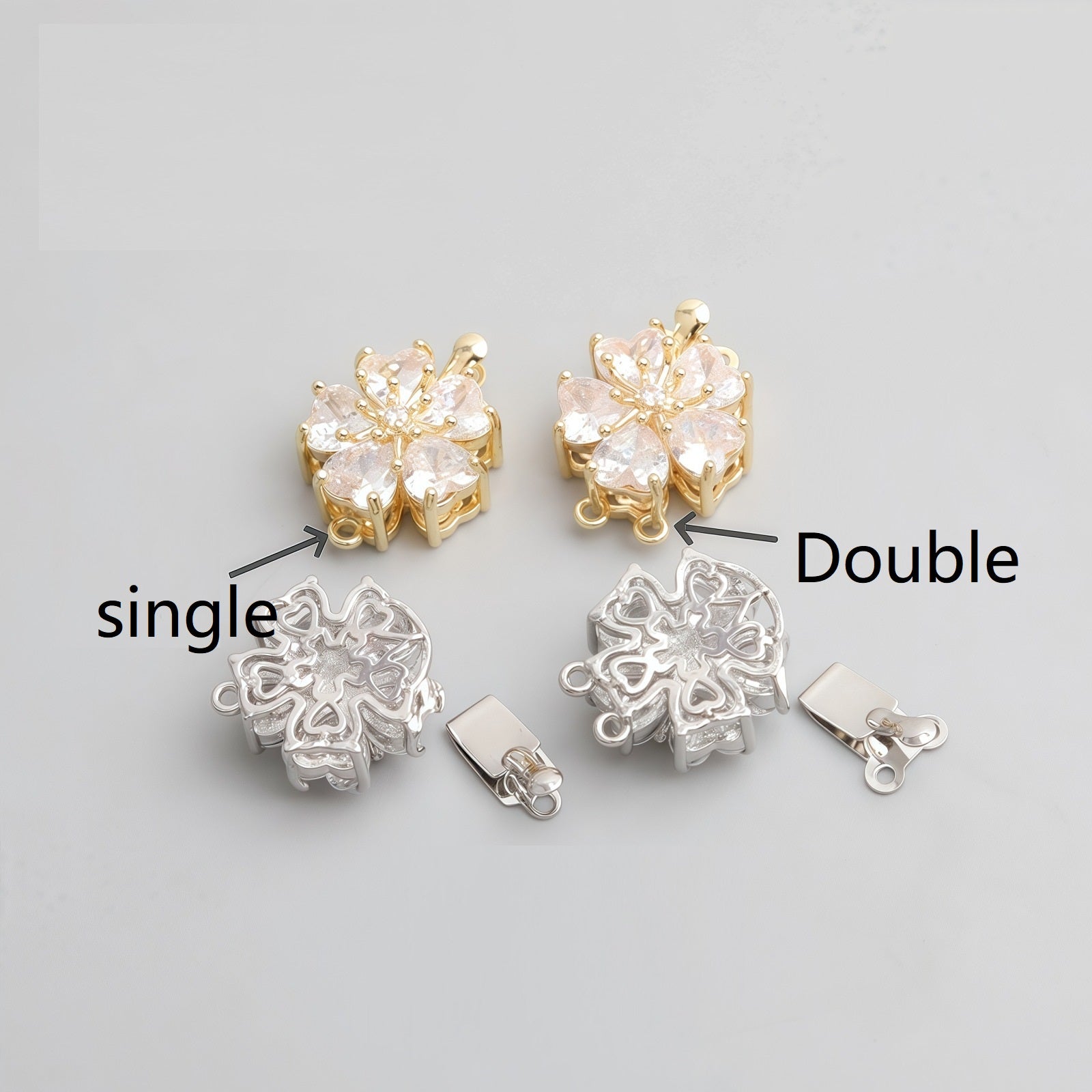 CZ Clasp Set for Single & Double Strand-4pcs