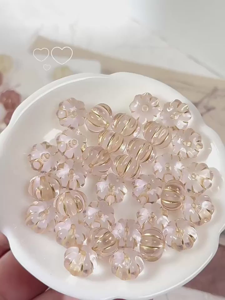 (50pcs)11mm Gold-Stamped Pumpkin Resin Beads