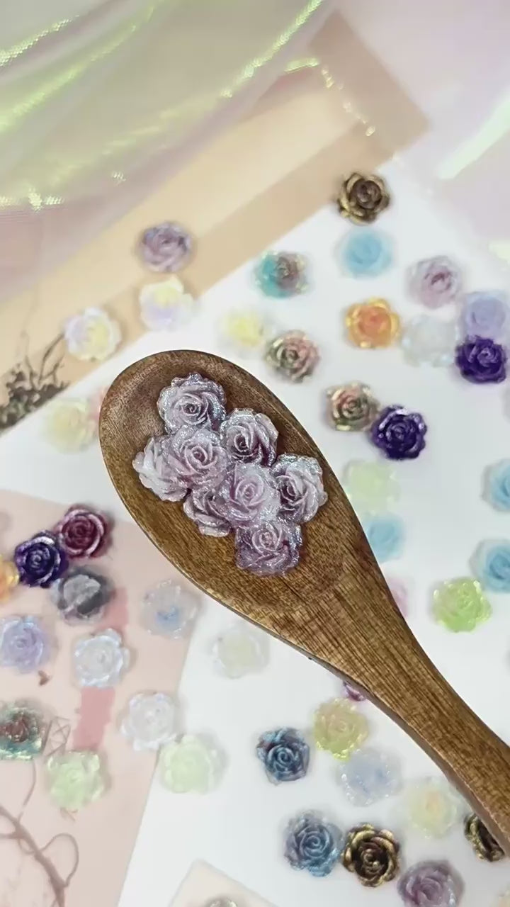 (50pcs)No-Hole Fine Sparkle Soft Gel Flower Single-Sided Carved Rose