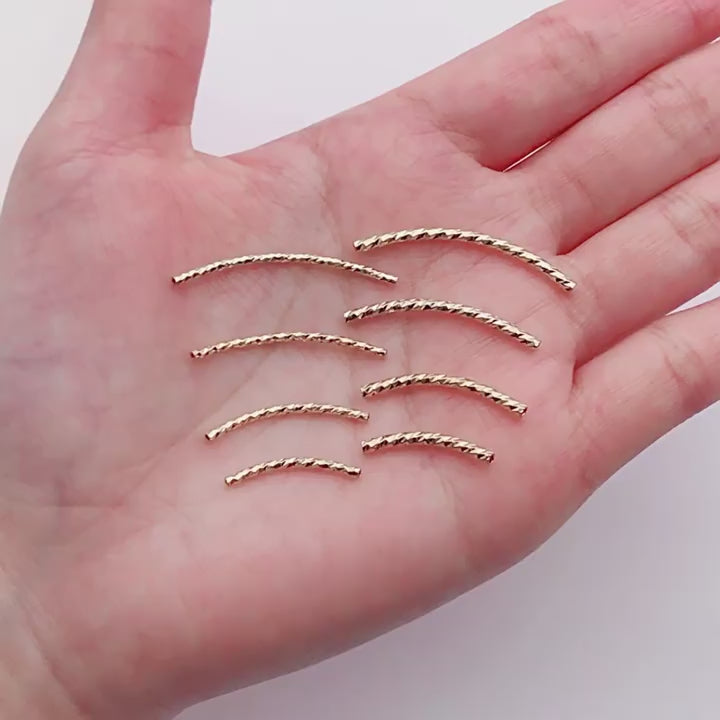 50pcs Plated Curve Shape Textured Curved Tube Bar Beads