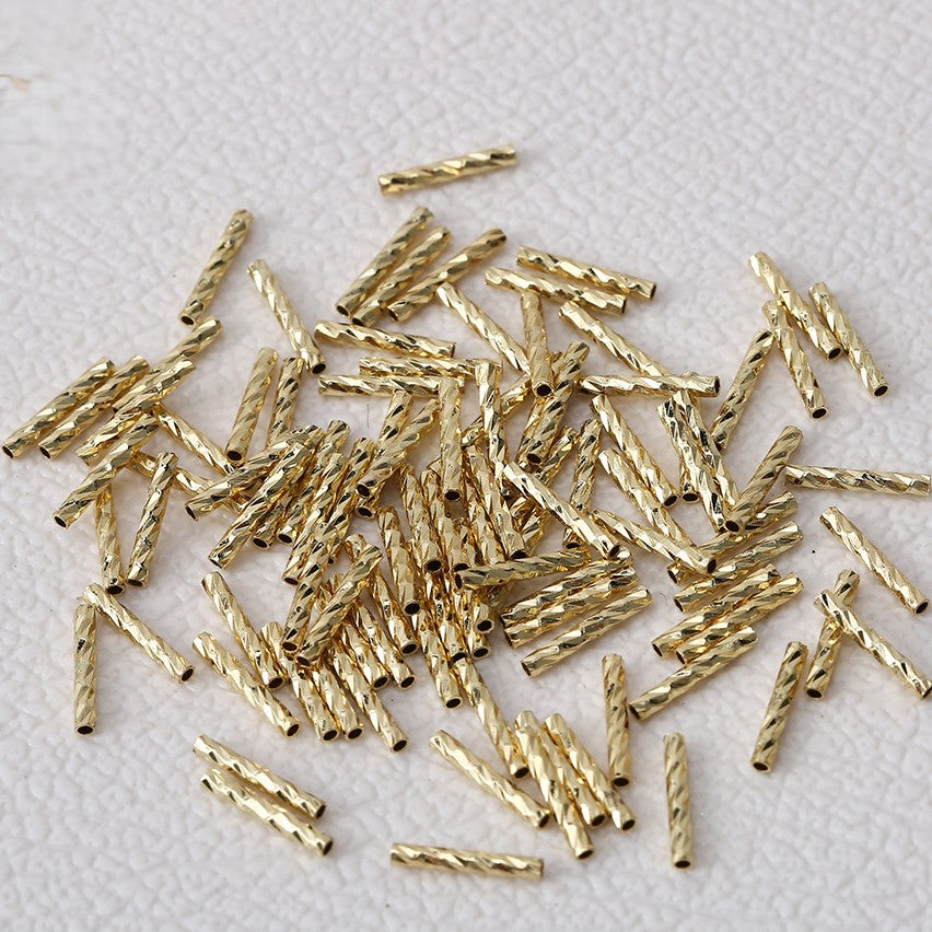 (100pcs)Straight Textured Tube Bar Beads