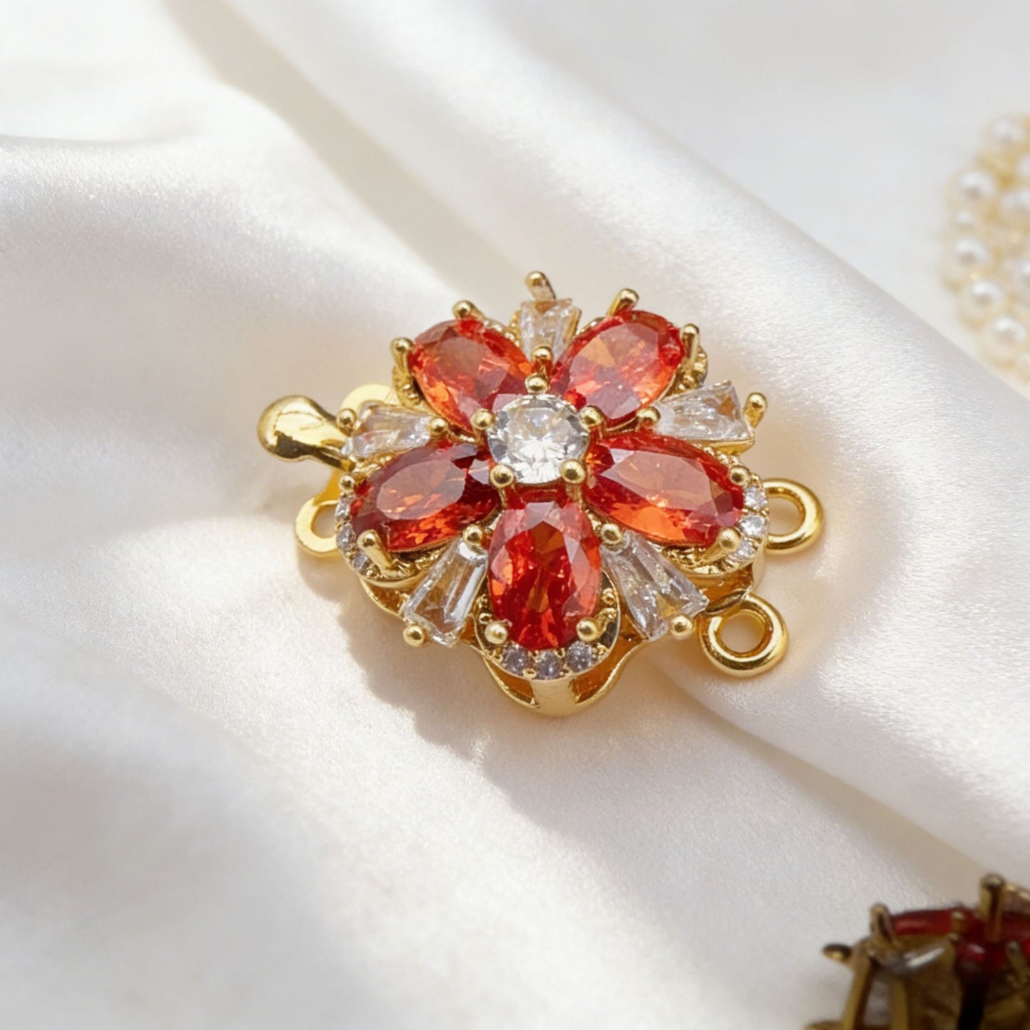 Stamen CZ Flower Double-Row Pin Clasp