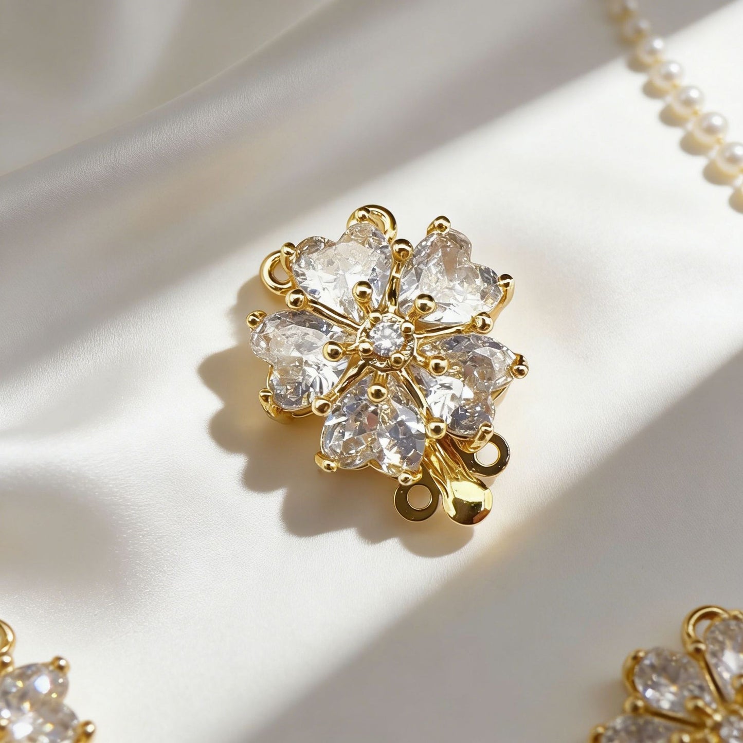 5-Petal CZ Flower Double-Row Clasp with Pin Insert