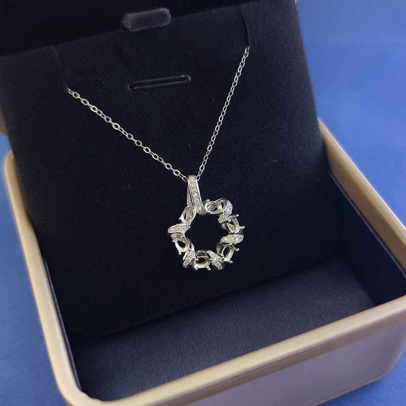 925 Sterling Silver Necklace Mount for 3x4mm Oval Gemstone, Unset Wreath Pendant DIY Collarbone Chain
