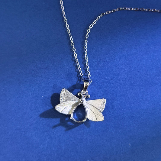 925 Sterling Silver "Firefly" Necklace Mount for 6x8mm Pear Gemstone, Brushed Finish DIY Pendant