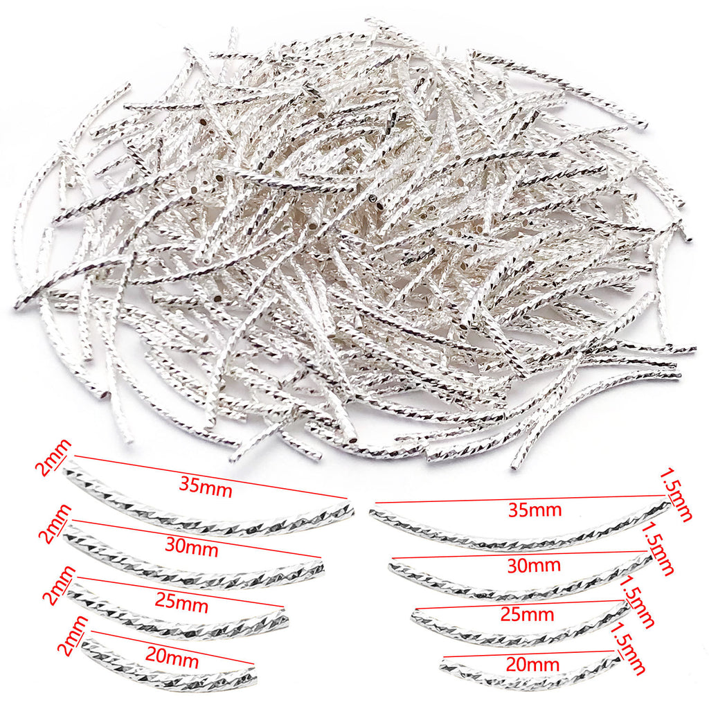 50pcs Plated Curve Shape Textured Curved Tube Bar Beads