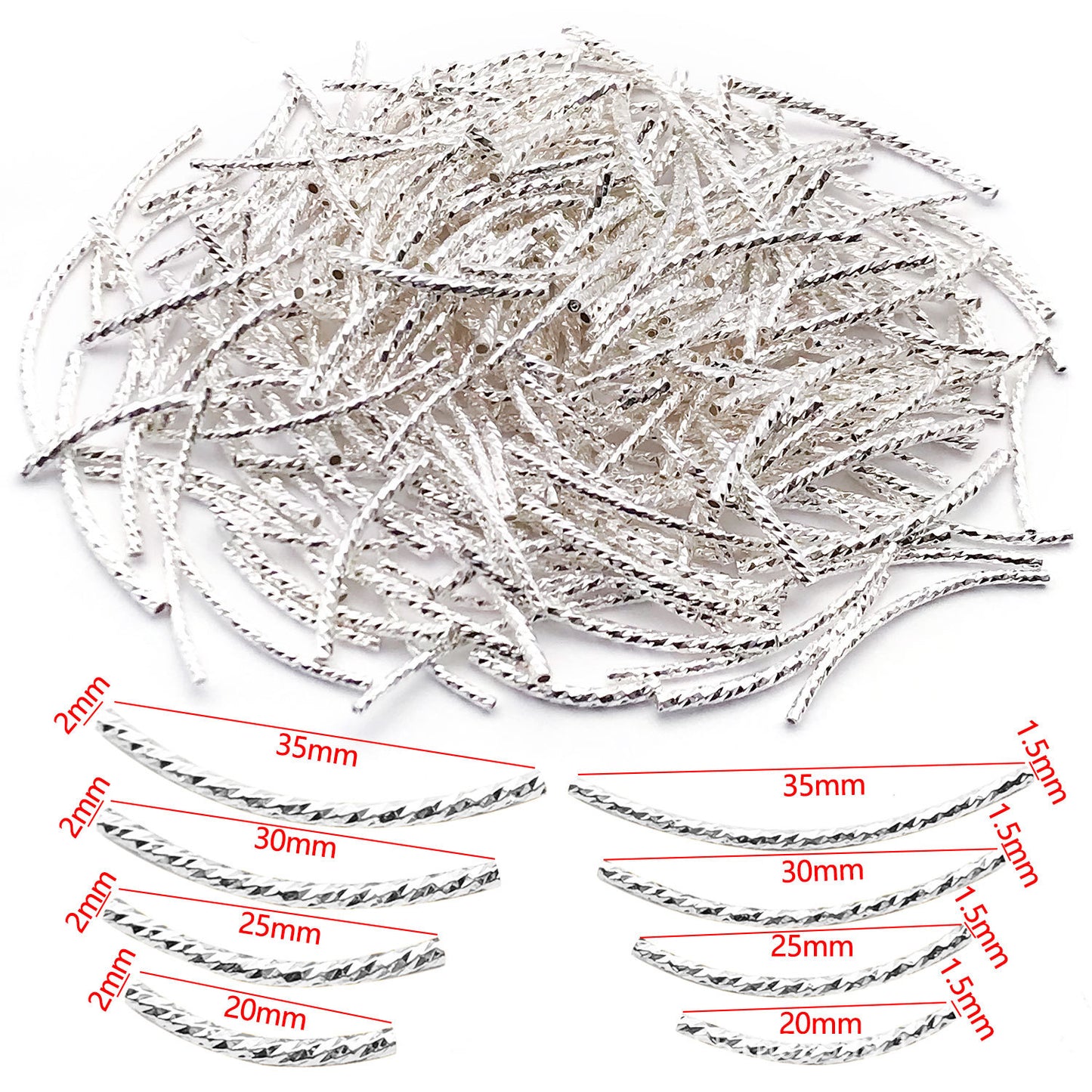 50pcs Plated Curve Shape Textured Curved Tube Bar Beads