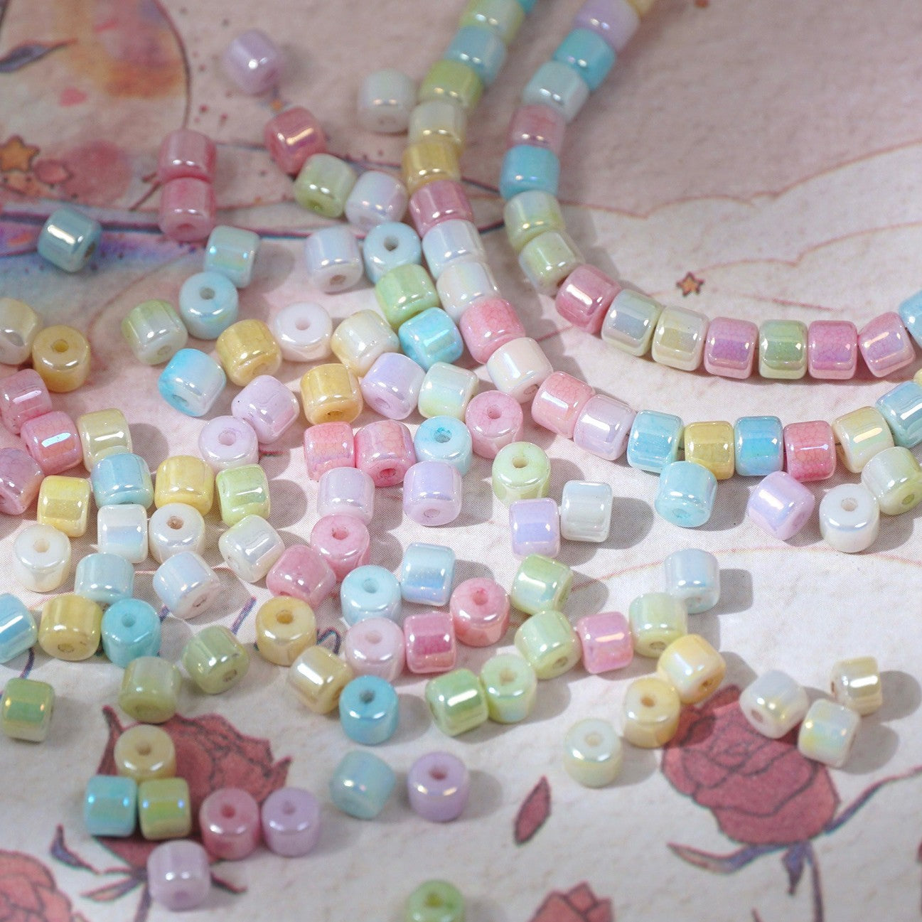(100pcs)4mm Crystal Porcelain Effect Glass Barrel Beads