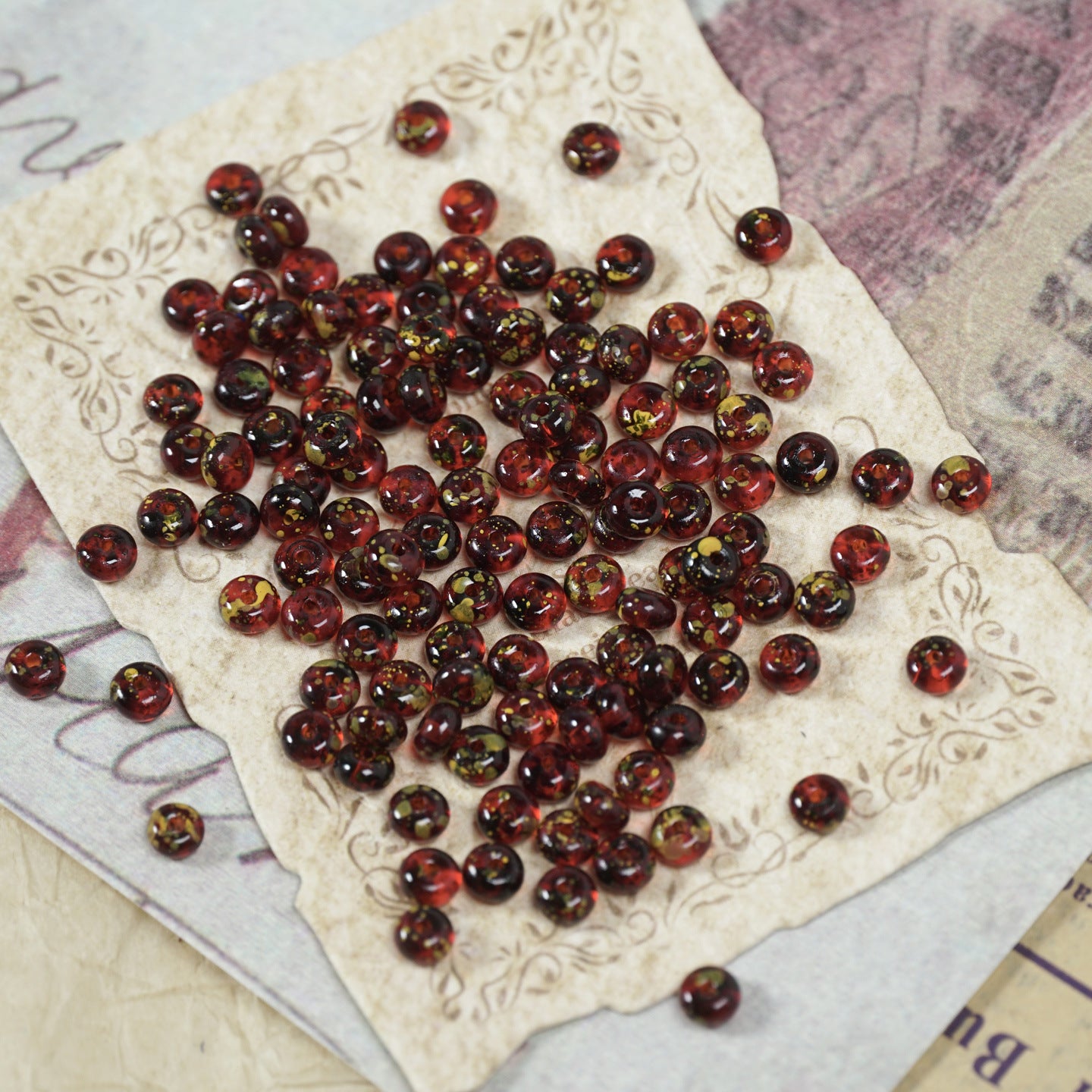 (160pcs)2x4mm Picasso Abacus Beads - Vintage Glass Seed Beads