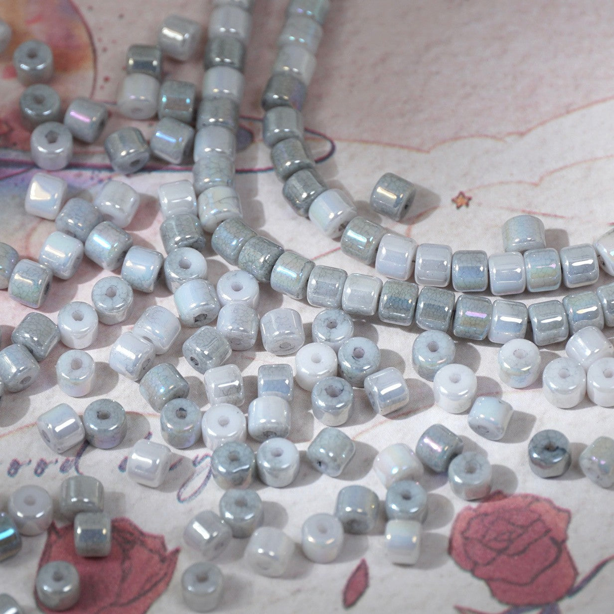 (100pcs)4mm Crystal Porcelain Effect Glass Barrel Beads