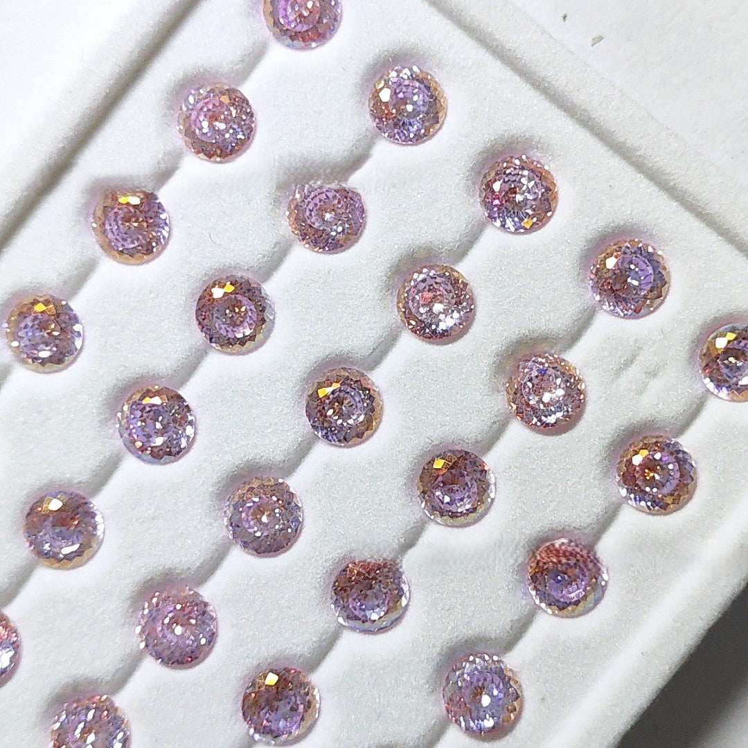 5A 6-8mm Round Iridescent Coated Nest Cut Loose CZ Stone - 2pcs